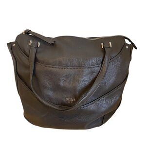 Guess Dark Brown Pebbled vegan Leather Large Tote Shoulder Bag With Dual Straps
